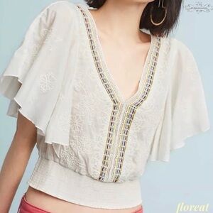 FLOREAT ANTHRPOLOGIE White Embroidered Women's Top